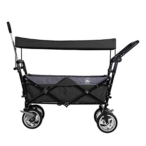 MonTrüe Chariots de Jardin avec Canopée, Chariot de Jardin Pliable avec poignée de poussée Chariot de Transport Chariot de Manutention Chariot remorque de Jardin d'extérieur, Noir et Gris