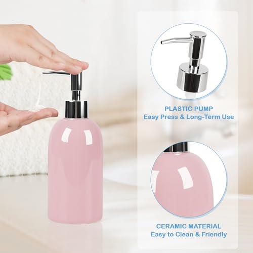 Image of Natheeph Soap Dispenser for Bathroom /Kitchen Fill Hand Soap /Dish Soap, 14OZ | Soap Pump Dispenser Bottle, Ceramic Soap Dispenser Refillable Shampoo /Lotion / Liquid /Detergent for Bathroom /Kitchen (Pink)