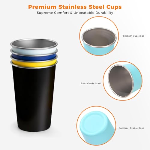 HAMIZHONGTAI 8 Pack Stainless Steel Cups 16oz - Colorful Stackable Shatterproof Metal Cups & stainless steel tumbler, Reusable BPA-Free Metal Drinking Cups for Camping, Travel, Outdoors - image 4