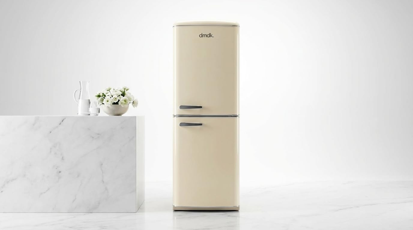 DMDK DKC3 Réfrigérateur-congélateur Combiné, 244 Litres, Crème Rétro, 181 x 55 x 57,50 cm, 39 dB