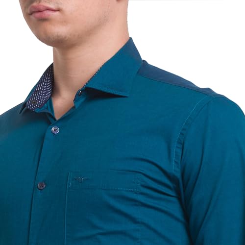 Image of Park Avenue Men's Cotton Blend Two Tone Pattern Slim Fit Cut Away Collar Full Sleeve Casual Shirt