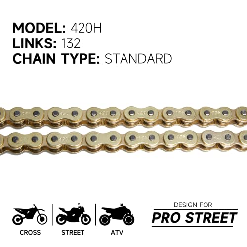 Hilake 420 Motorcycle Chain 132 Links Non O-Ring With Connecting Master Link And Chain Breaker Heavy Duty Drive Chain For Motorcycle Bicycle Go Kart Mini Trail Bike #TOP1