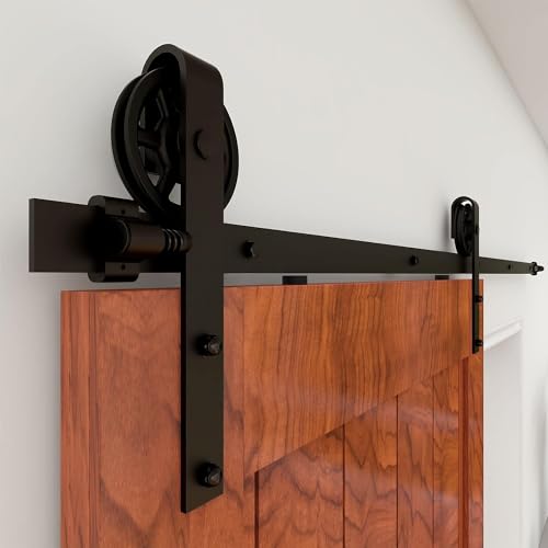 Rail Porte Coulissante 173cm Kit Roulette Suspendue Systeme Noir pour 1 Porte Coulissante Interieur 86cm Large, Milieu Roue J-forme