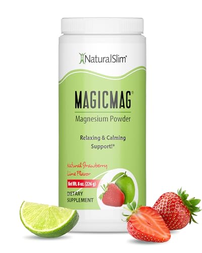 NaturalSlim MagicMag Magnesium Citrate Powder Drink for Relaxation, Stress, Constipation, Better Rest & Digestive Health, Magnesium Supplement for Women and Men, Strawberry & Lime Flavored 8oz