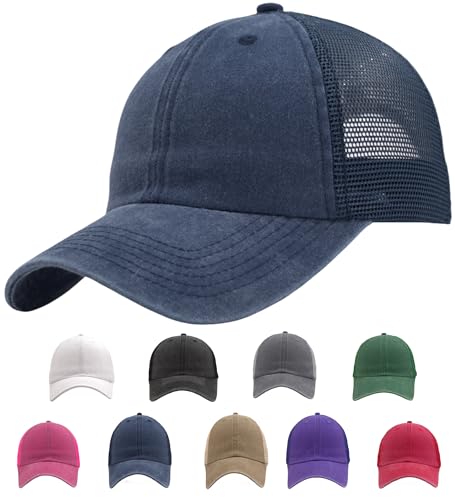 Image of Vintage Washed Snapback Baseball Hat for Men Women, Unstructured Cotton Crown /Soft Mesh /Flexible Visor /Foldbale for Pocket