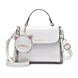 NICOLE & DORIS Small Crossbody Bag Cute Handbags for Women PU Leathe Top Handle Bags with Cat Shape Coin Purse Off-white