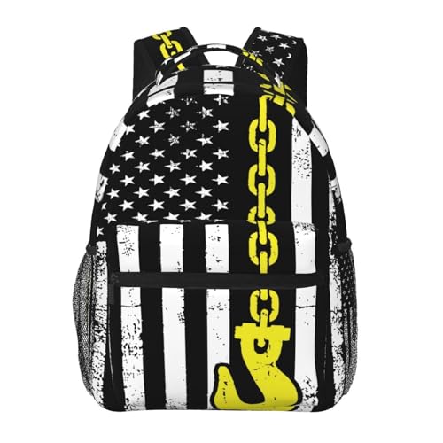 Towing Hook American Flag Backpack Large Capacity Lightweight Casual Travel Sports Backpack 11.4X7.8X15.7 inch