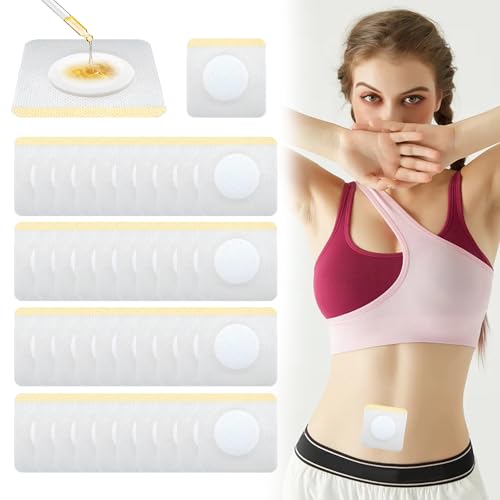 Castor Oil Patches, 100PCS Castor Oil Belly Button Patch Disposable Organic Cotton Self-Adhesive Pads for Belly Button, Anti Leakage Design, Breathable & Portable, No Wash
