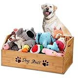 Leinuosen Large Dog Toy Bin Basket, 20 Inch Large Stuff Toy Storage Basket Bin with Bone Handle Cutout Pattern Bamboo Container for Organizing and Storage Dog Leash Chew Toys Organizer Accessories