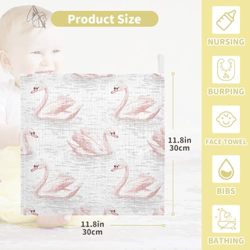 Image of vvfelixl Pale Pink Swans Baby Burp Cloths Baby Muslin Washcloths for Boys Girls Cotton Babys Face Towel for Newborn Infants Soft and Absorbent 11.8 X 11.8 in, 5 Pack