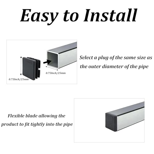 Image of 32PCS 1Inch /25mm Square Plastic Hole Plug, Black Furniture Finishing Sliders, Square Pipe Tubing End Cap, Plastic Insert End Caps for Square Metal Tube