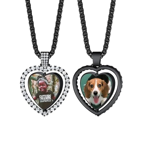 Custom4U Picture Necklace Personalized Photo for Men Women Steel/18K Gold Plated/Black Custom Angel Wings/Heart Pendant Necklace with Picture Memory Circle Chain 18-30 Inch,Hip Hop Jewelry+G