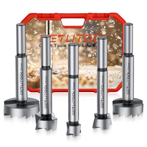 GETLITOOL Set 5pz Punte Forstner Metriche 15-35 mm Multi-Denti, Kit 5x Punte da Trapano Trivello Forstner Drill Bit in Acciaio 40Cr per Foratura su Legno Compensato con Valigetta
