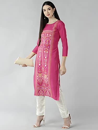 Image of Vaamsi Women's Crepe Straight Kurta (VPK1779E M Pink)
