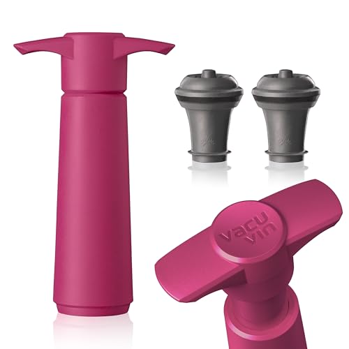 Image of Vacu Vin Original Wine Saver with 2 Vacuum Bottle Stoppers - Wine Preserver Pump for Red or White Wine - Manual Air Remover System - Airtight Seal - Keep Wine Fresh Longer - Pink