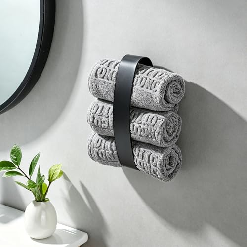 Image of Taozun Hand Towel Holder Black 8.6 inch Self Adhesive Towel Bar Stainless Steel | No Drill, Unique Square-Round Design, Strong Design Sense, for Bathroom /Kitchen /RV, Renter Friendly, Heavy Duty