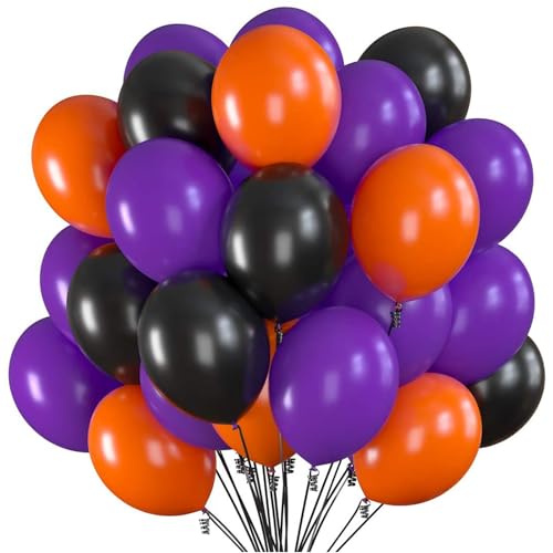 Gleemix 30 Stück Halloween Luftballons Orange Schwarz Lila Latex Ballons Halloween 25cm für Kinder Halloonween Party Deko