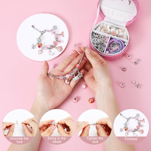Emibele Girls Charm Beads Bracelet Making Kit with Portable Jewelry Box, Jewelry Making Kit for Kids Age 5 6 7 8-12, DIY Arts Crafts Toys for Teens Girls Gift Choices on Birthday Valentines Christmas - Afbeelding 5