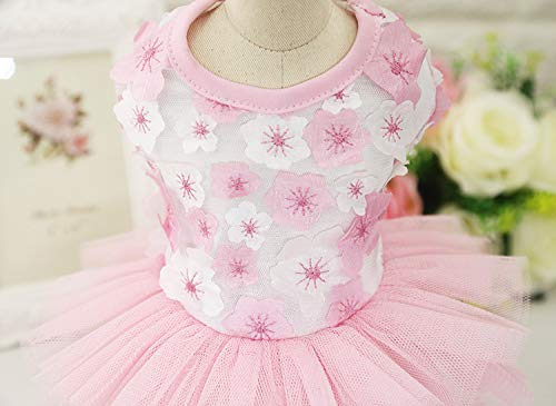 YAODHAOD Dog Princess Dress, Dog Tutu Skirt Wedding Dress Summer Peach Blossom Petal Embroidery Tulle Ruffle Dresses Birthday Party Costume for Small Dog Girl Apparel (Large)