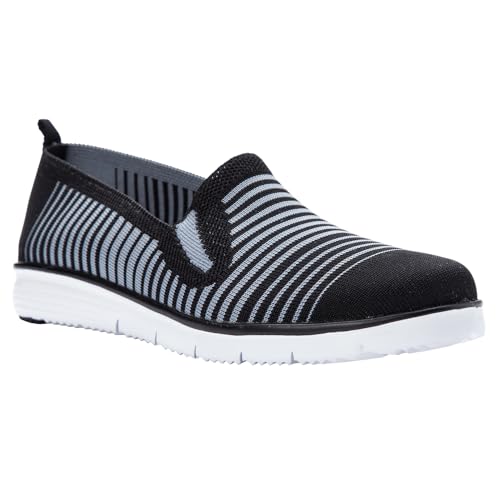 Image of Propet Womens Travel Fit Striped Slip On Sneakers Shoes Casual - Black, Grey