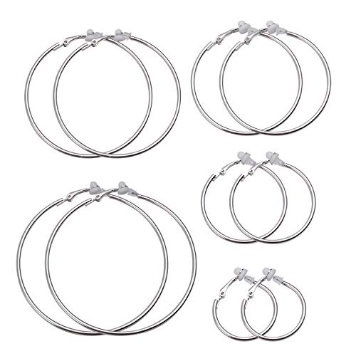 5 Pairs Silver Clip on Earrings Hoop Non Piercing Women Clip Earrings for Women, 5 Sizes3