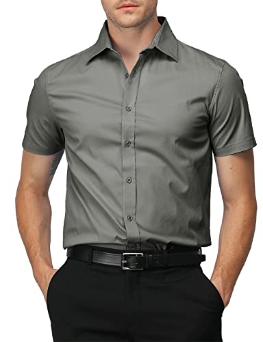 H2H Mens Dress Shirts Short Sleeve Darkgray US M/Asia L (KMTSTS0132)