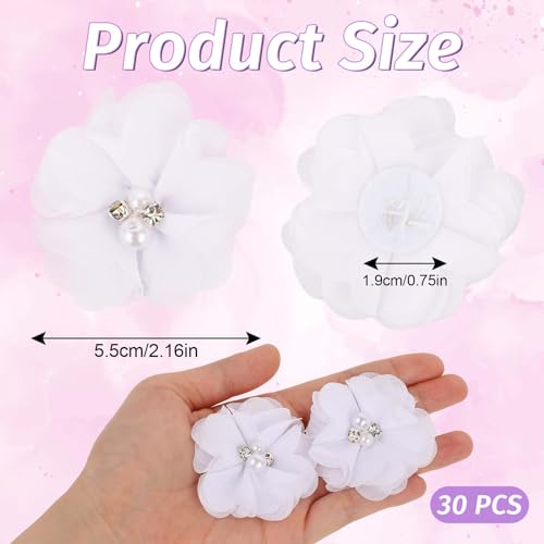 Sliverdew 577834_1_HMDMHECG 30 Pcs Flower Appliques, Rhinestone Flowers For Graduation Cap Chiffon Fbric Pearl Craft Chiffon Supplies Lace Sewing Fabric Appliques thumb #1