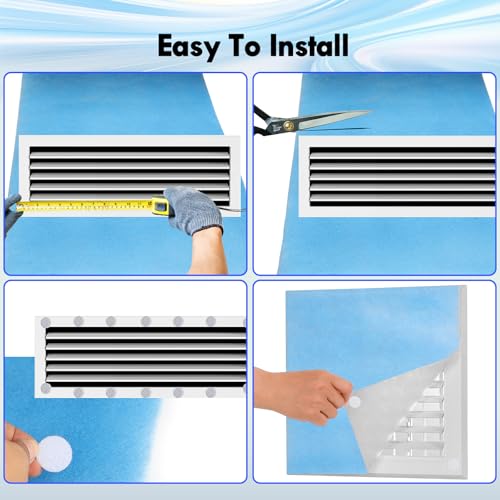 Image of 12 x 140 inch Air Vent Filters, 2PCS Cut-to-Size MERV 8 Air Filter Material(80+ Filters), Triple Layer HVAC Furnace Vent Filter for Floor, Ceiling, Grilles - Includes 48PCS Adhesive Hook Tape.