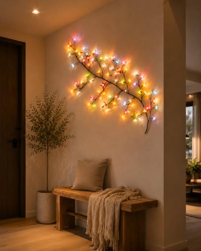 Image of Butterfly LED Wall Decor Lights with Tree Branch Design, USB Powered Decorative String Lights for Bedroom, Living Room, Balcony, Hallway, Festival, Party, Home Wall Decoration (72 LED)