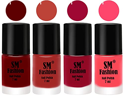 Image of Nail Polish Combo Set (Pack of 4) Quick Dry Gel Finish Nail Paint | Dark Red,Dark Nude,Pure Wine,Pink | 7 ml Each