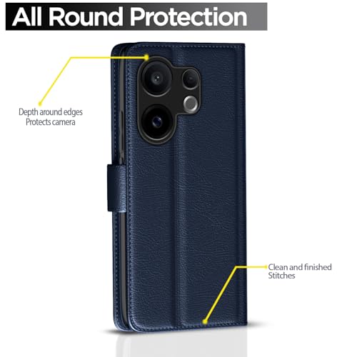 Image of Pikkme Flip Cover for Vivo V60 5G / Vivo T4 Pro 5G Leather Finish | Inside TPU with Card Pockets | Wallet Stand and Shock Proof | Complete Protection Flip Case(Blue)