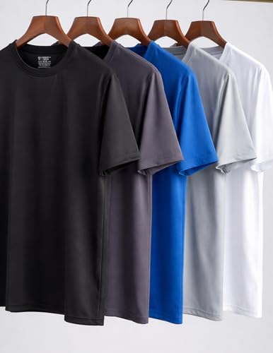Image of 5 Pack Men's Active Quick Dry Crew Neck T Shirts | Athletic Running Gym Workout Short Sleeve Tee Tops Bulk