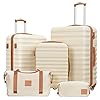 COOLIFE-Suitcase-Trolley-Carry-On-Hand-Cabin-Luggage-Hard-Shell-Travel-Bag-Lightweight-with-TSA-LockThe-Suitcase-Included-1pcs-Travel-Bag-and-1pcs-Toiletry-Bag-WhiteBrown-5-Piece-Set COOLIFE Suitcase Trolley Carry On Hand Cabin Luggage Hard Shell Travel Bag Lightweight with TSA Lock,The Suitcase Included 1pcs Travel Bag and 1pcs Toiletry Bag (White/Brown, 5 Piece Set)