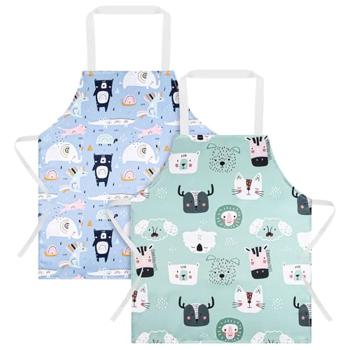 ABOHU Delantal Cocina para Niños, 2 Piezas Infantil Impermeable Antiincrustante, Regalos Personalizados para Niño y Niña