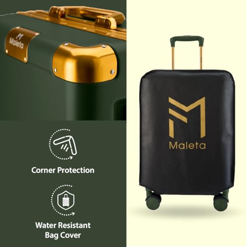 Image of Maleta Gold Series Cabin and Check-in Medium Luggage| 20'' and 24'' | Aluminium Frame,Dual TSA Lock | Trolley Bags for Travel Set of 2 | Suitcase | Luggage Bags (Green, Set of 2 (Small-Medium))