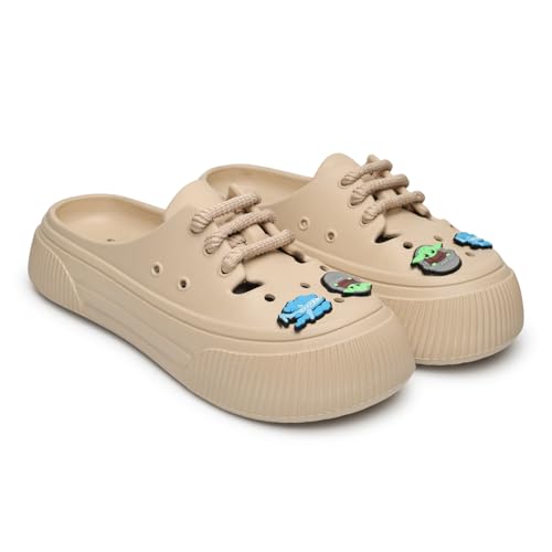 Image of YOHO Women Lace Up Clogs Sandals with Charms | Comfortable, Lightweight & Soft Shoes | Waterproof Monsoon Footwear & Rainy Slip ons for Girls | Wanderz CL