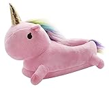 Material exterior: Sintético Zapatillas de Estar por casa, Unicornio Felpa Suave Calentar Zapatillas Zapatos Mujer niña Invierno Peluche para Adulto niño (25-33 EU/Niño, Rosa)