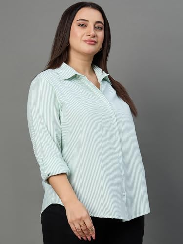 Image of Style Quotient Plus Women Blue and White Stripe Polycotton Regular Formal Shirt