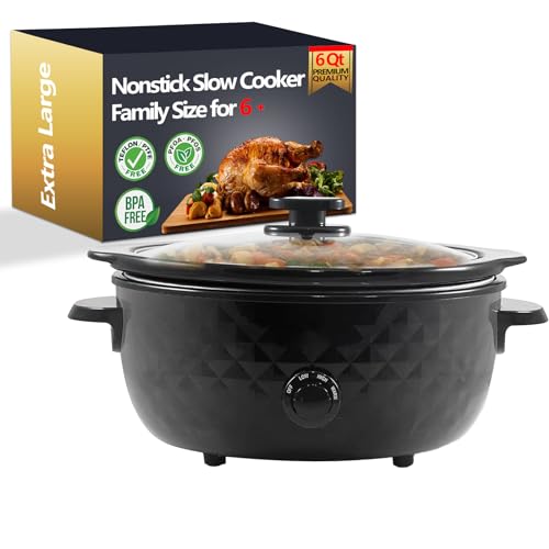 6-Quart Diamond Pattern Slow Cooker - Removable, Dishwasher-Safe Stoneware Pot