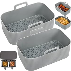 YQL Air Fryer Silicone Liner for Ninja/Tower Dual/Instant Vortex, Silicone Air Fryer Liners Reusable Air Fryer Accessories for Ninja Foodi AF300UK, Salter Dual Air Fryer (2PCS), Grey