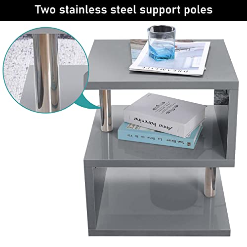 Blisswood High Gloss Coffee Table Small Side table With Storage Shelves, S Shape Tier Sofa End Table With Led RGB Lights Rectangle For Living Room Furniture (Grey) - Image 4