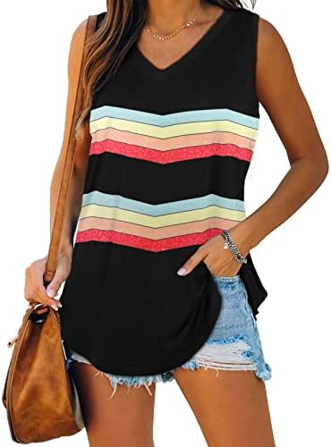 Tank Top for Women Loose Fitting Summer Casual V Neck Sleeveless Rainbow L