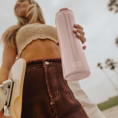 BOTTLE BOTTLE Insulated Coffee Cup with Dual-use Lid and Straw 700ml(24oz) Reusable Iced Travel Mug for Woman and Man Stainless Steel Tumbler with HandleLight Pink)