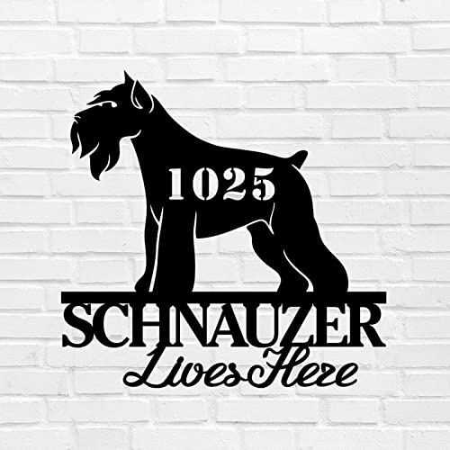 Alioyoit Metal Sign Schnauzer Dog Lives Here Custom Address Numbers Customized Metal Business Sign Modern Iron Metal Wall Art Sculpture Sign For Dock Kitchen Entryway Dining Room Decorations 12 Inch #TOP2