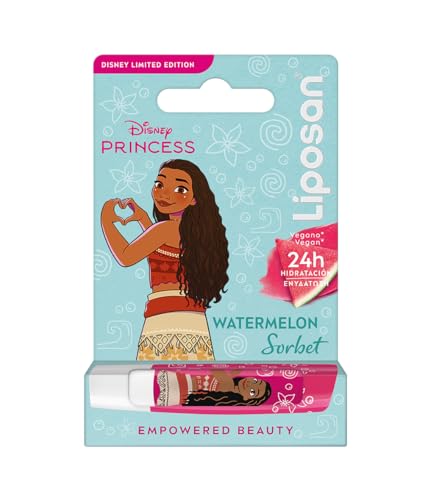 LIPOSAN Watermelon Sorbet Edición Limitada Disney Princesa Vaiana (1x 4,8 g), bálsamo labial para niños con 24 h de hidratación, bálsamo con color a sandía para unos labios suaves y bonitos