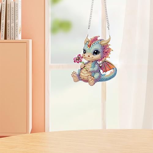 Image of Cute Dragon Diamond Art Kits for Adults Hanging Sign, Special Shaped Diamond Painting Pendant Suncatcher, DIY 5D Crystal Rhinestone Dragon Diamond Art Ornament for Wall Door Window Home Decoration