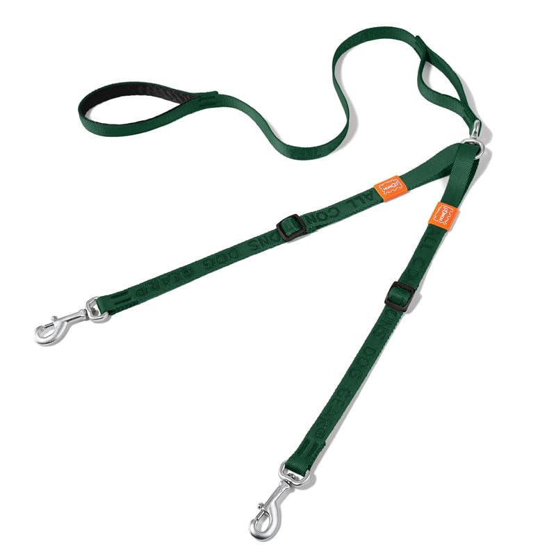 HOWGO Double Dog Leash, No Tangle 360° Swivel, Adjustable Two Padded Handles, Double Clip Dog Leash Coupler Splitter Breeds (Green, 2/3'' x 4.8 FT, UltraLight) — image 1