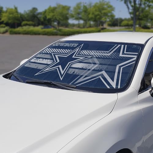 Image of Fanmats NFL Windshield Sun Auto Shade, Sun Shield Sun Visor Accordion tri-fold for Storage 59 inch x 29.5 inch, Colorful Team Design