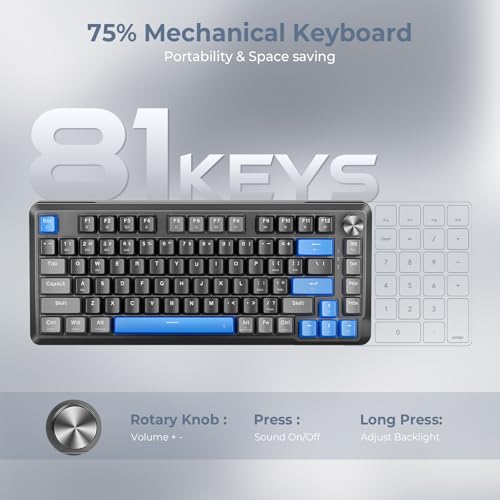 Image of Redragon K681 Wireless Mechanical Keyboard, Gasket Mounted RGB Gaming Keyboard with Volume Knob, MDA-Profile, Pre-Lubed Linear Switches, 81 Keys 75％ Tri-Mode Hot Swappable for PC /Xbox /Ps4 /5 (Blue)