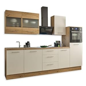 Capri Moderne kitchenette zonder elektrische apparaten in wit, Artisan eikenlook, FSC-gecertificeerd, ruime inbouwkeuken met veel opbergruimte, 280 x 168 x 58 cm (b x h x d)
